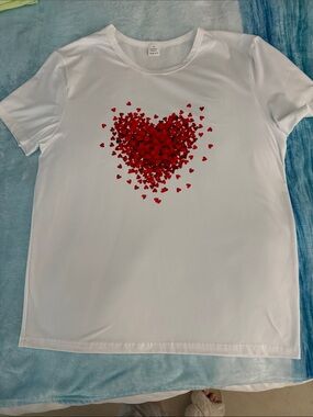 NWOT…White Tee with Red Heart Confetti Graphic New Never Worn
